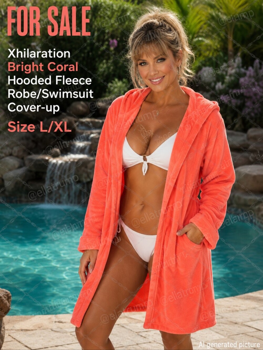 Xhilaration Bright Coral Hooded Fleece Robe/Swimsuit Cover-up Size L/XL